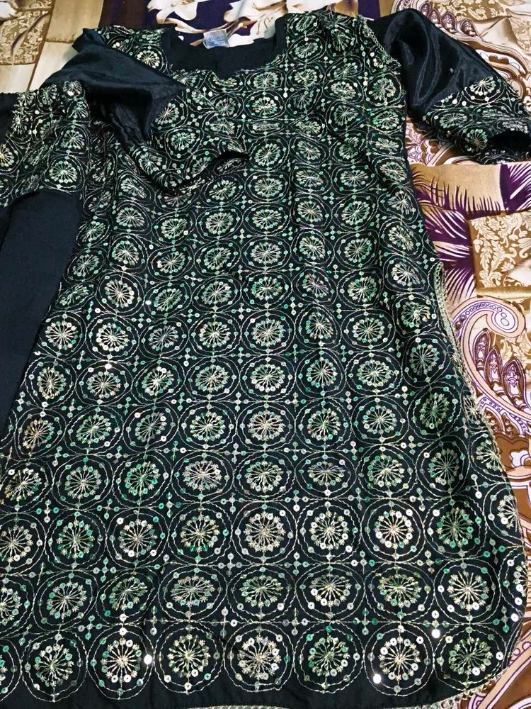Embellished Black Kurta Set