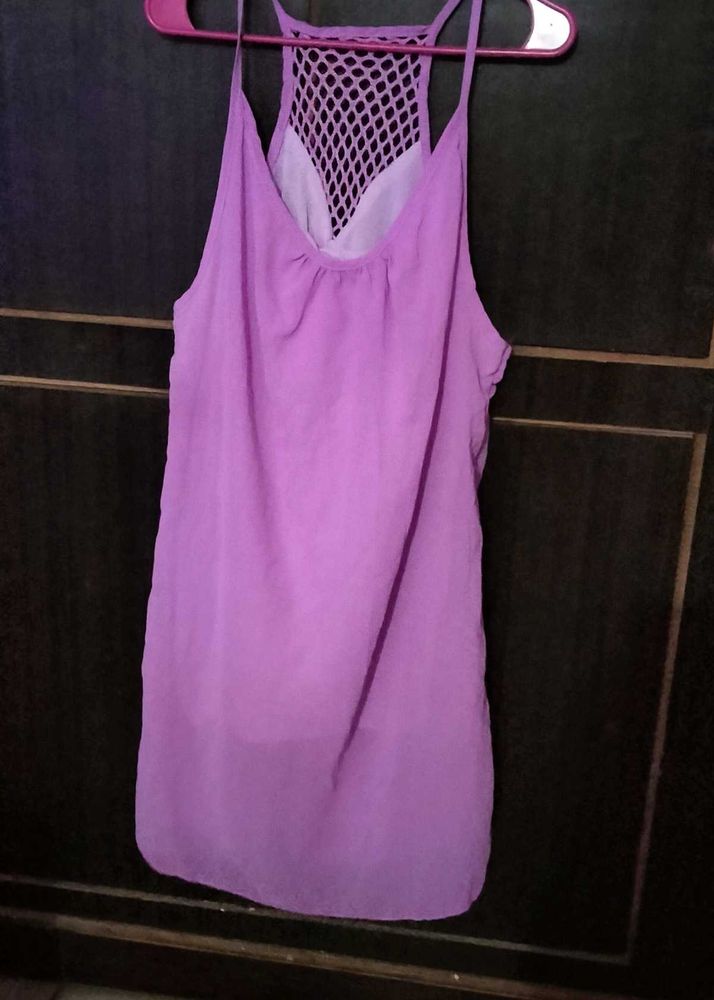 Purple Sheer Cami Top with Crochet Back