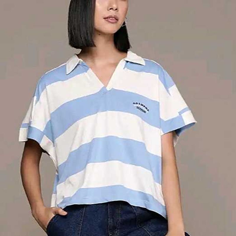 Striped Collared V-Neck Top