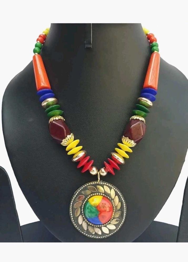 Multicolor Beaded Necklace with Pendant