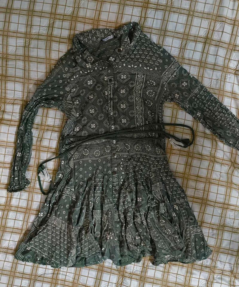 Boho Green Print Midi Dress