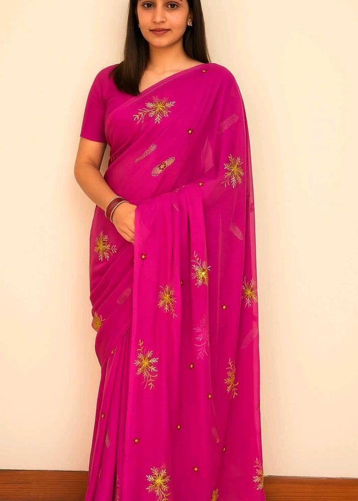 Elegant Pink Embroidered Saree(New)