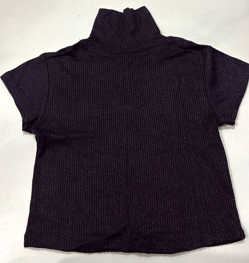 Black Ribbed High-Neck Top