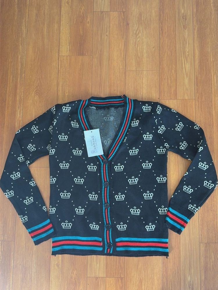 Crown Print V-Neck Cardigan