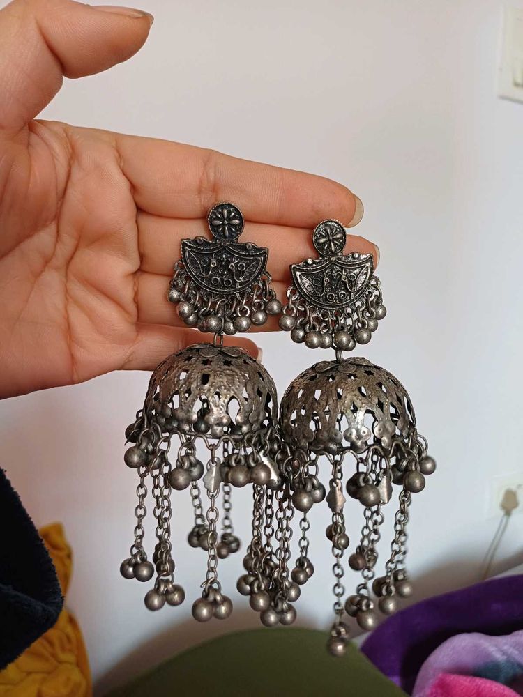 Black polish oxidized light weight Jhumka Earrings