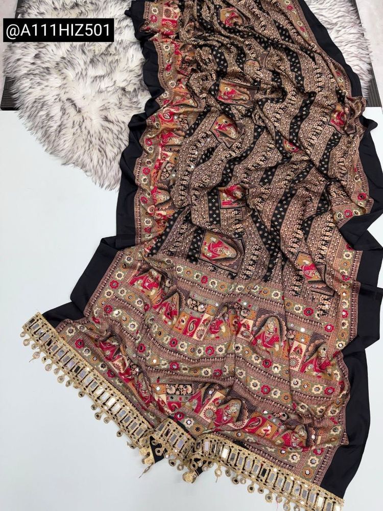 Beautiful Ajrakh Saree with Mirror Work