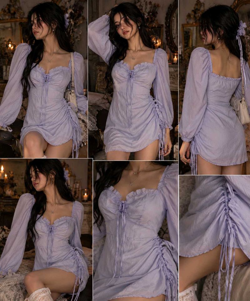9410. Fairycore Ruched Drawstring Mini Dress
