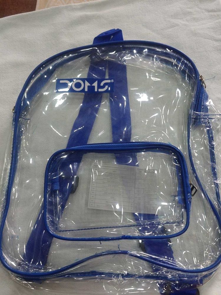 DOMS Clear Blue Backpack and Pack of 6 Greeting ca