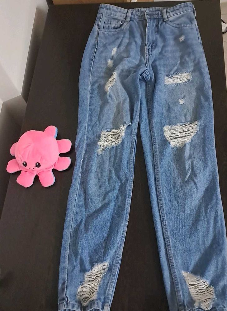 ripped denim mom jeans