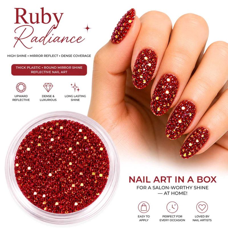 Ruby Radiance Red Nail Art Mirror Rhinestones
