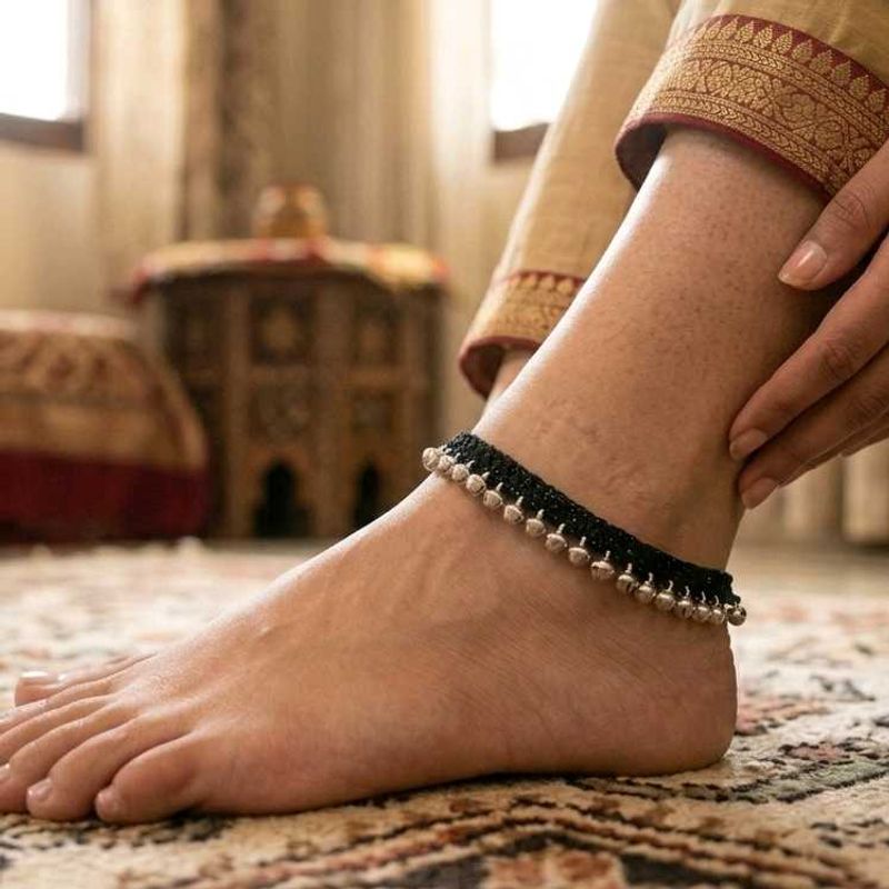Elegant Black Crochet Anklet with Silver Beads