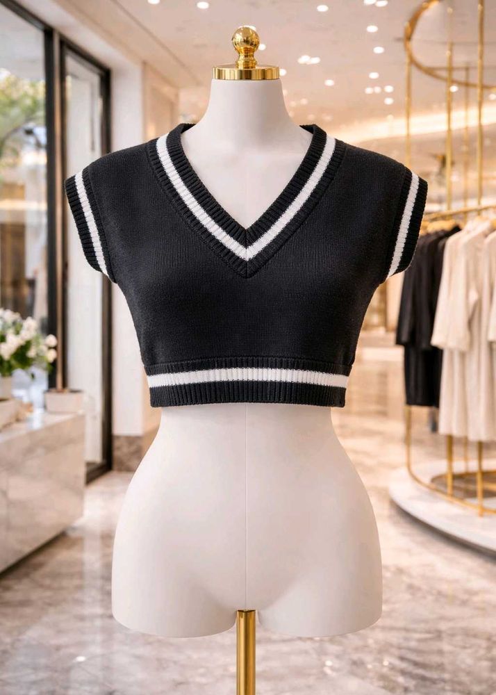Stylish Black &amp; White Sweater Vest