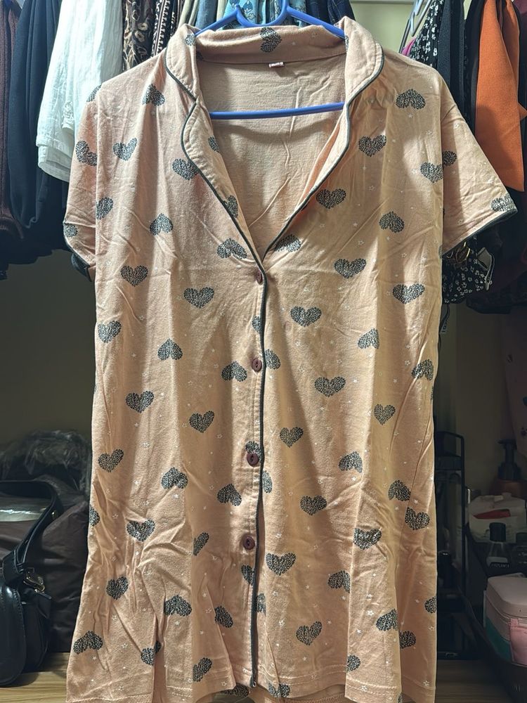 Cute Heart Print Pajama Top