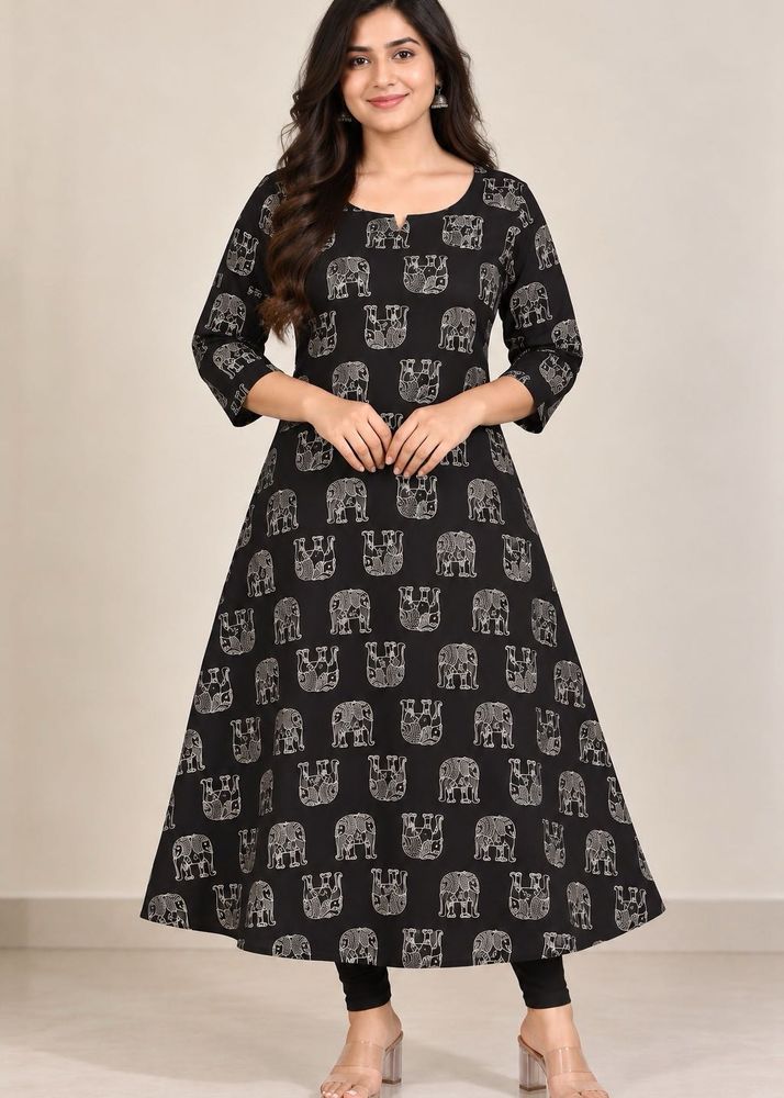 Elegant Black Elephant Print Kurta
