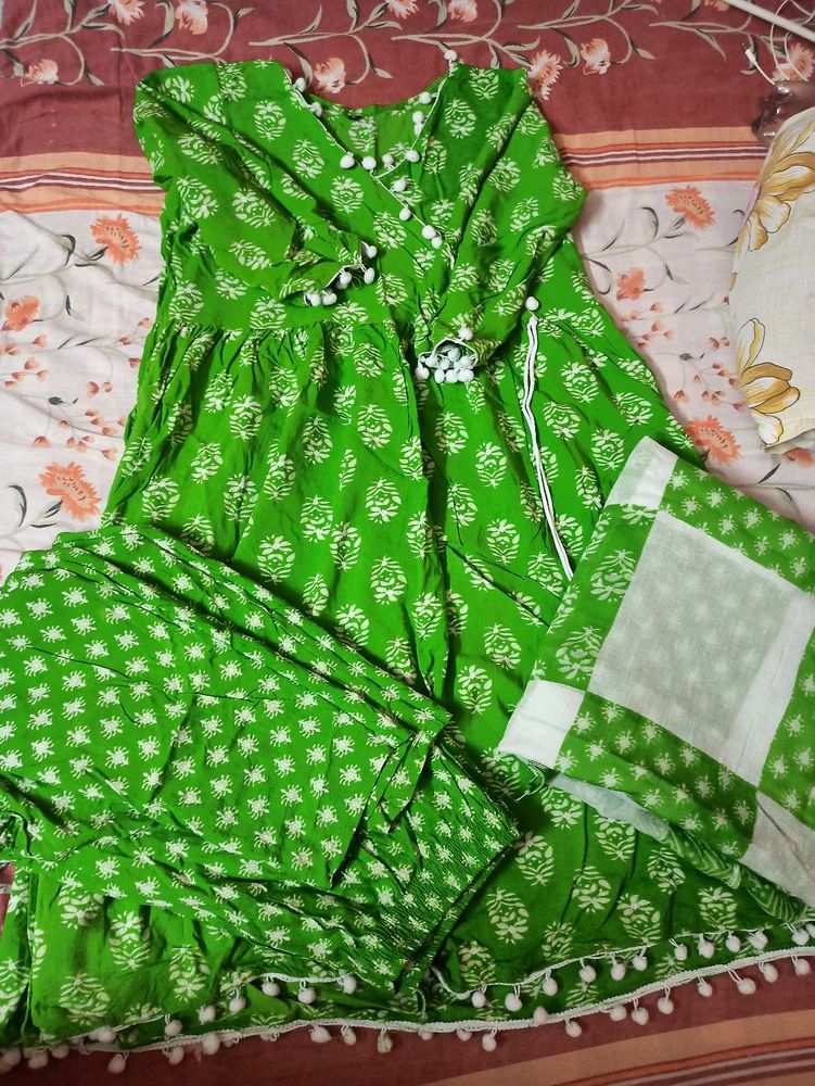 Green Printed Kurta Set