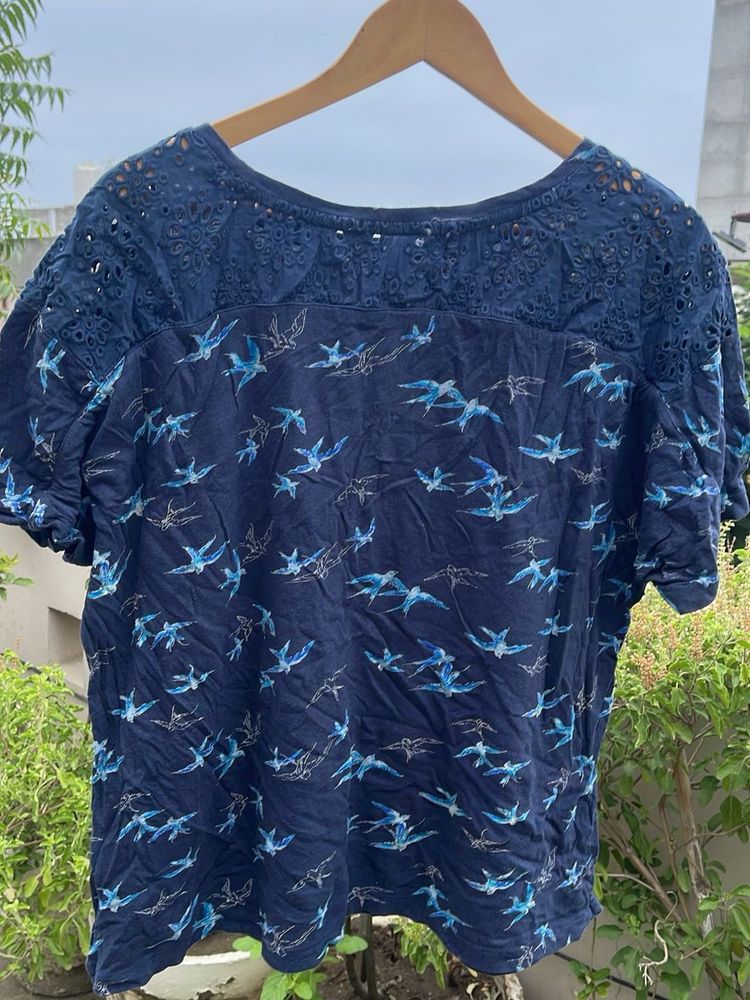 Navy Blue Bird Print Top