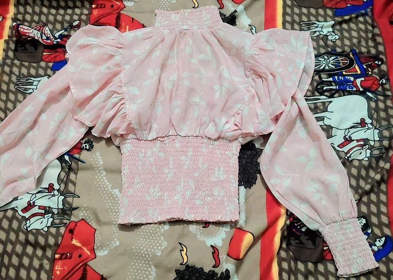 Pink Floral Smocked Crop Top