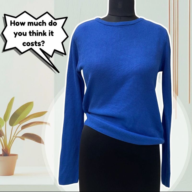 Blue Ribbed Stretchy Top