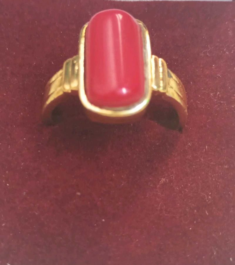 Coral Gemstone Gold Ring
