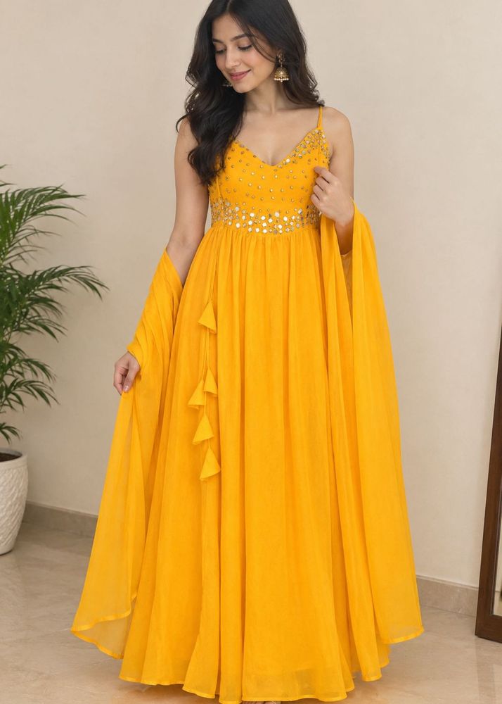 Stunning Yellow Embellished Palazzo Set