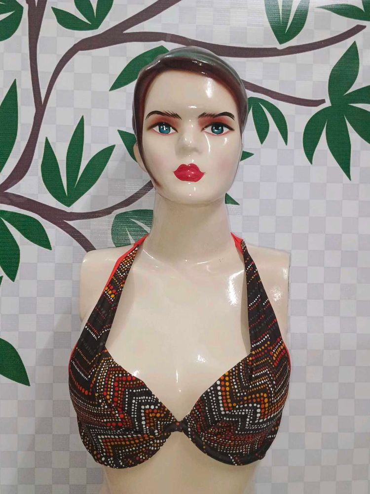 (700)Patterned Halter Bikini Top