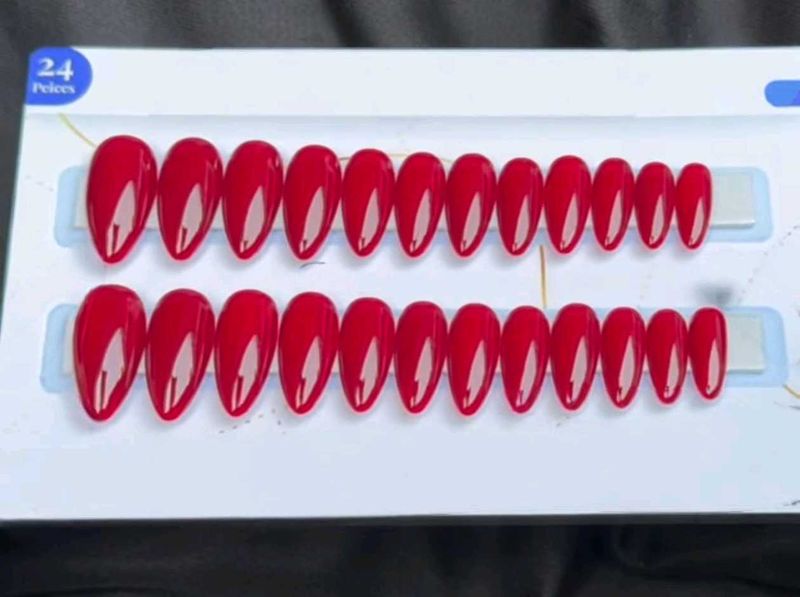 Glossy Red Almond Press-On Nails (24 Pcs)