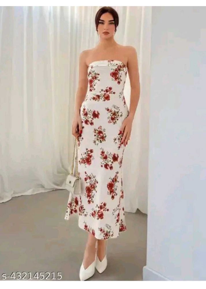 Strapless Floral Midi Dress