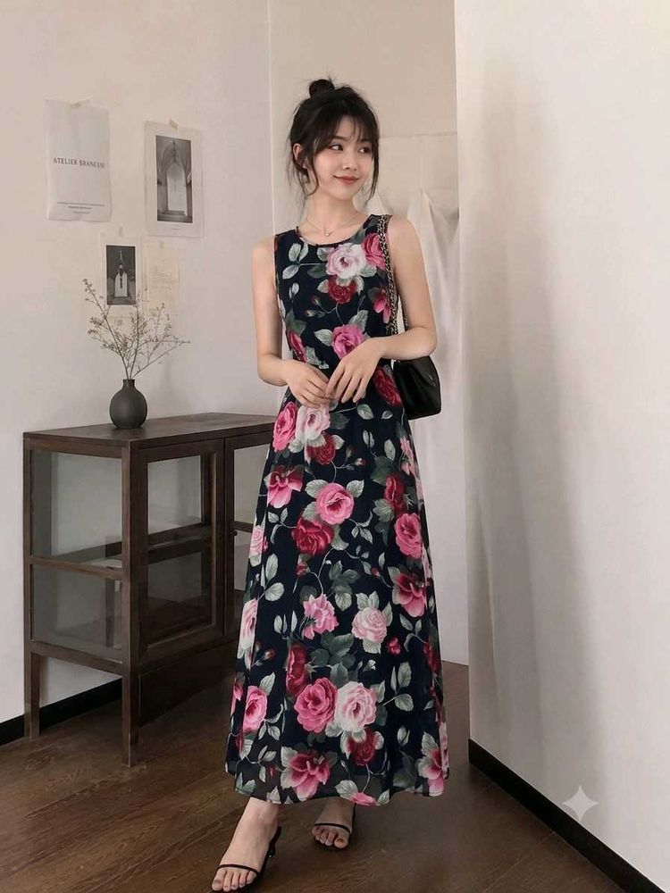 Floral Printed Sleeveless Maxi Dress