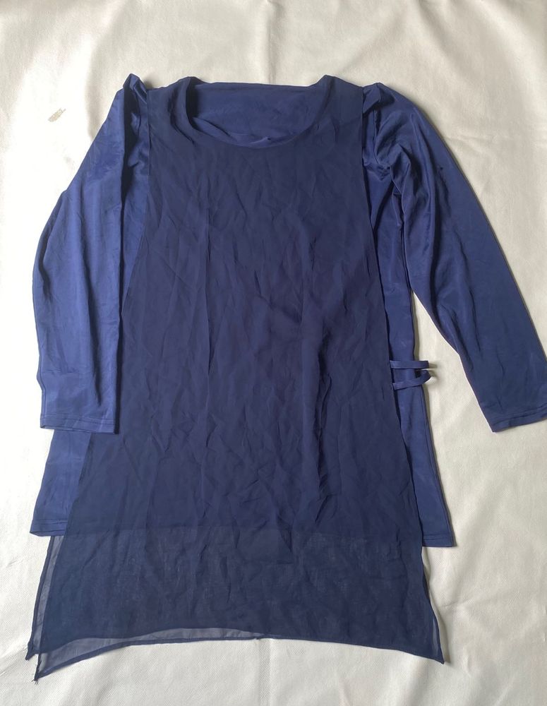 Navy Blue Sheer Overlay Kurta