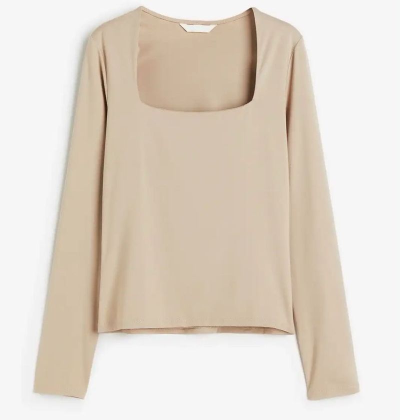 H&amp;M Nude Long Sleeve Square Neck Top | Size
