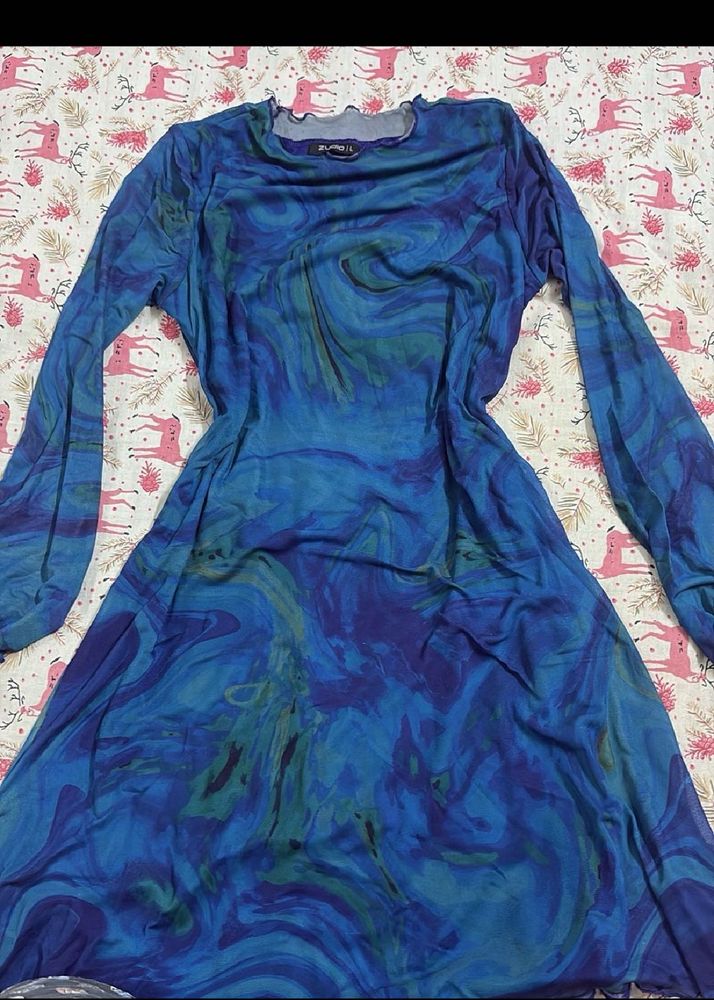 Blue Swirl Print Midi Dress