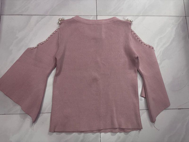 Pink Cold Shoulder Embellished Top