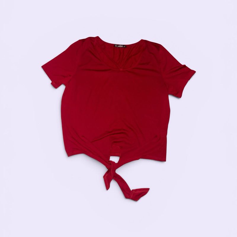 Chic Red Tie-Front V-Neck Top