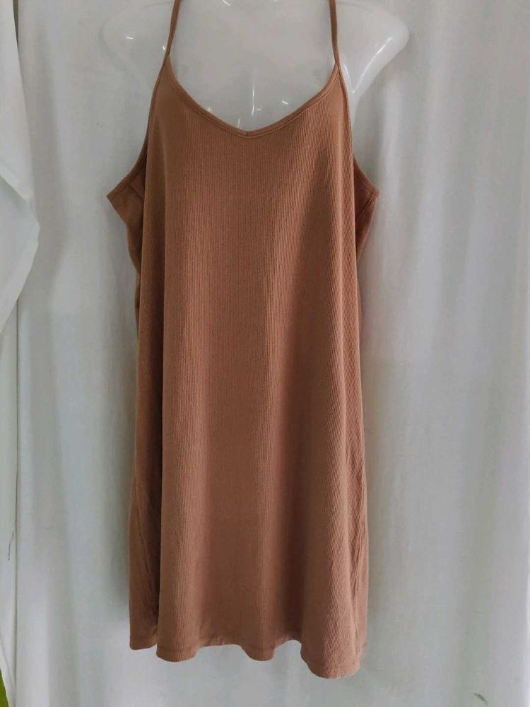 Cozy Brown Spaghetti Strap Dress