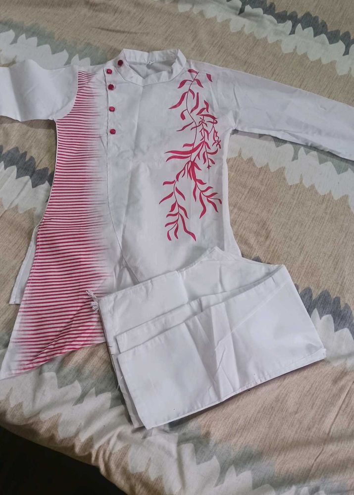 White &amp; Pink Kurta Set