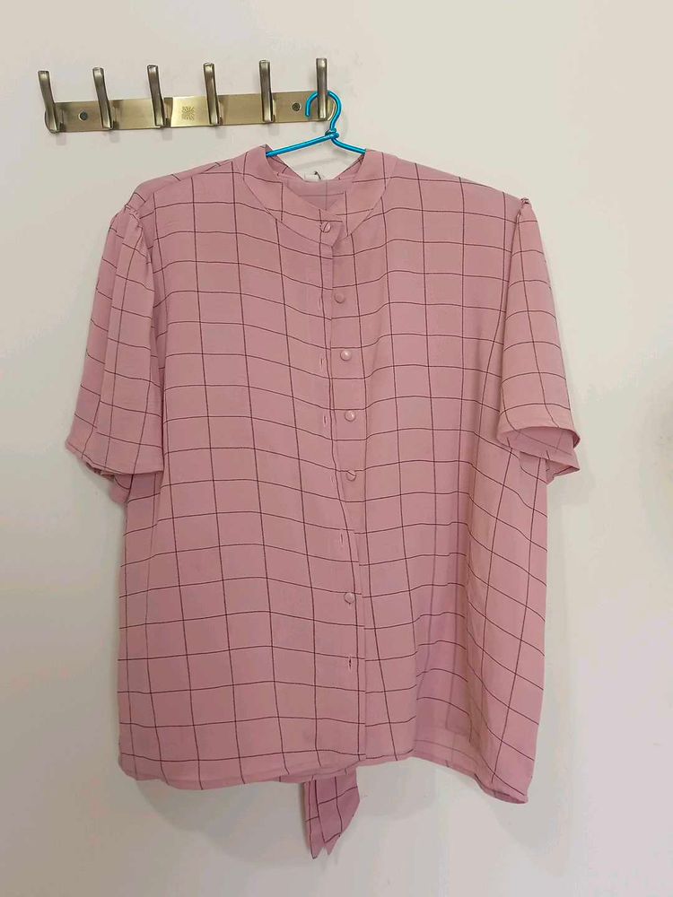 Pink Checkered Puff Sleeve Top