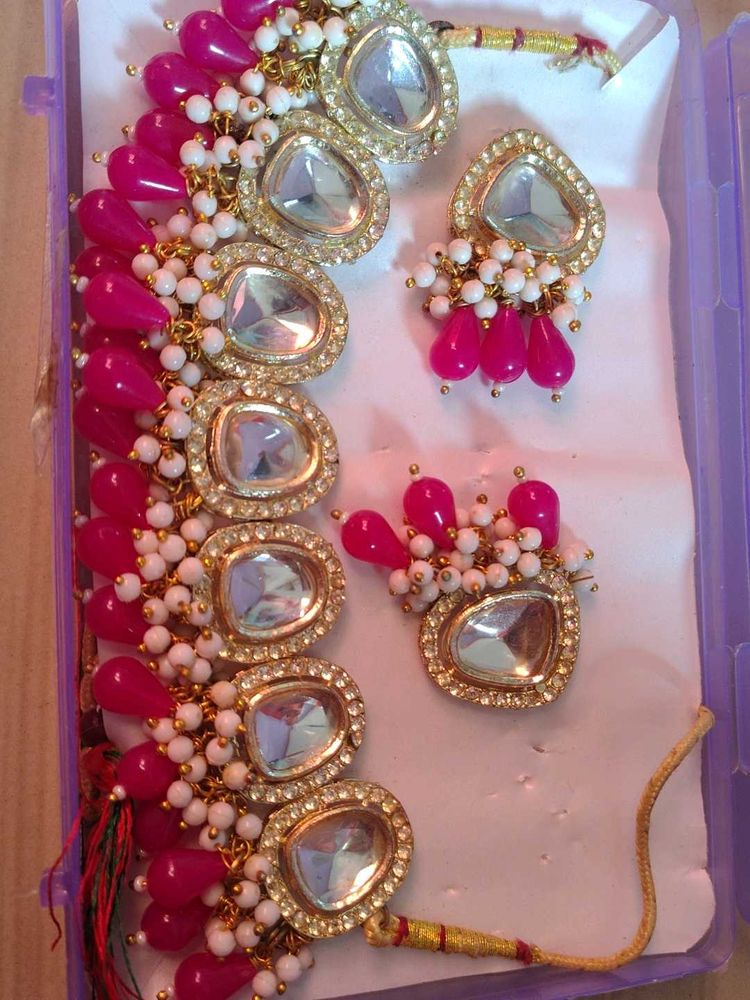 Pink Kundan Jewelry Set