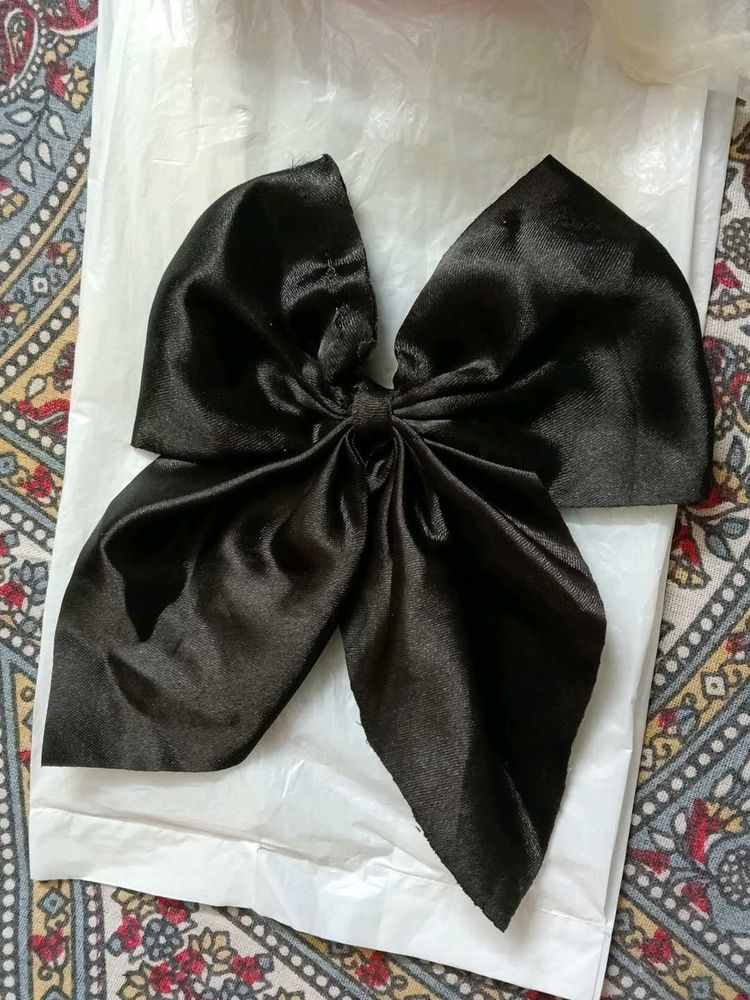 Elegant Black Satin Bow Hair Clip