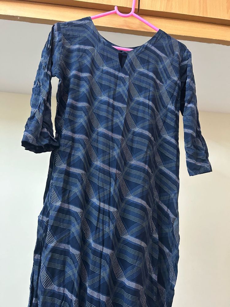 Blue Plaid Cotton Kurta