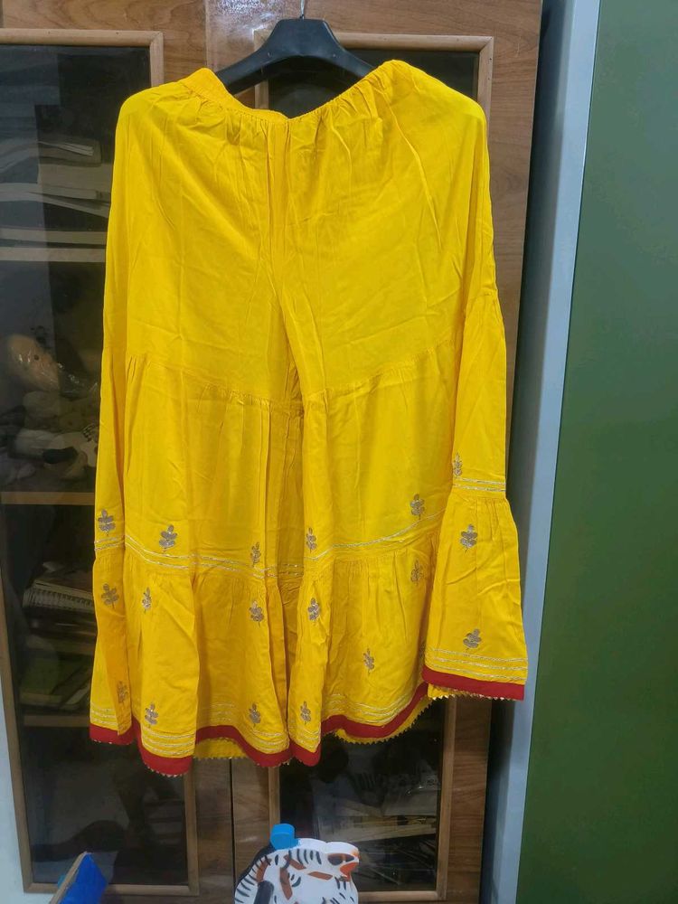 Yellow Embroidered kurthi &amp; Palazzo Pants