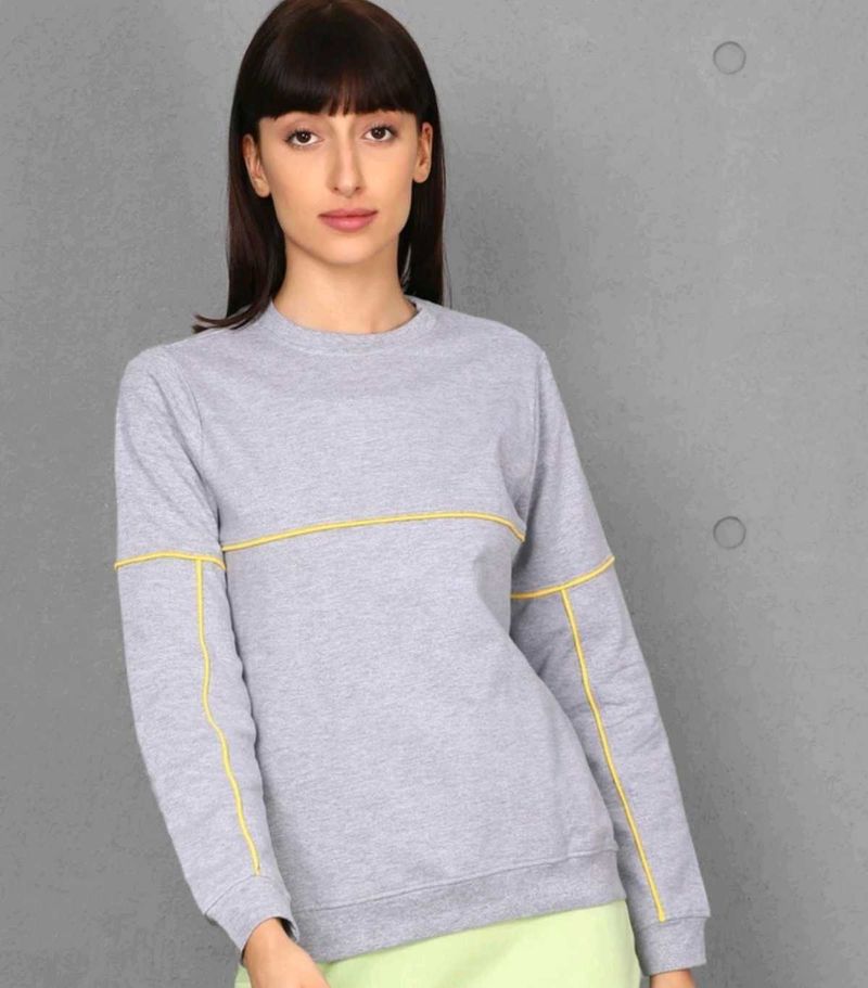 Grey Crewneck Sweatshirt with Yellow Stitching