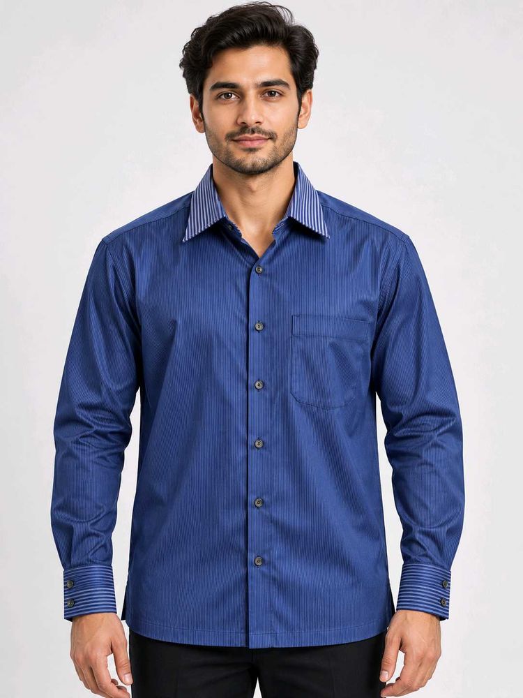 Men's Blue Striped Collar Shirt