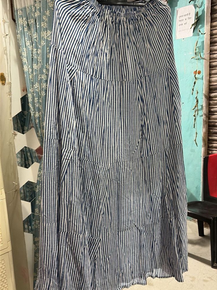 Blue Striped Tiered Maxi Skirt