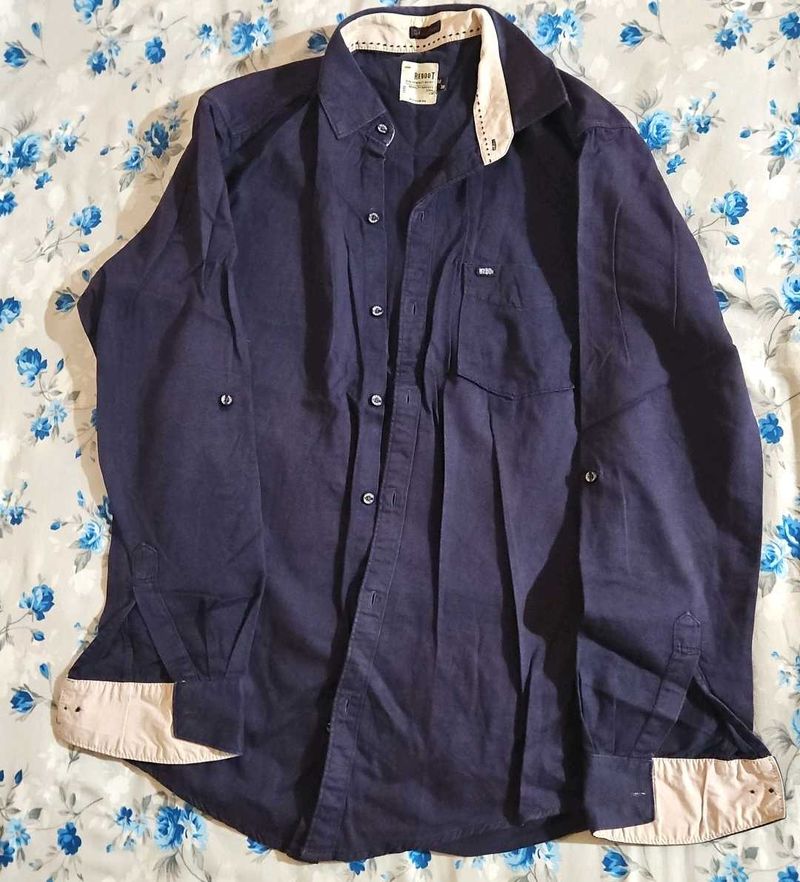 Men's Navy Blue Button-Down Shirt