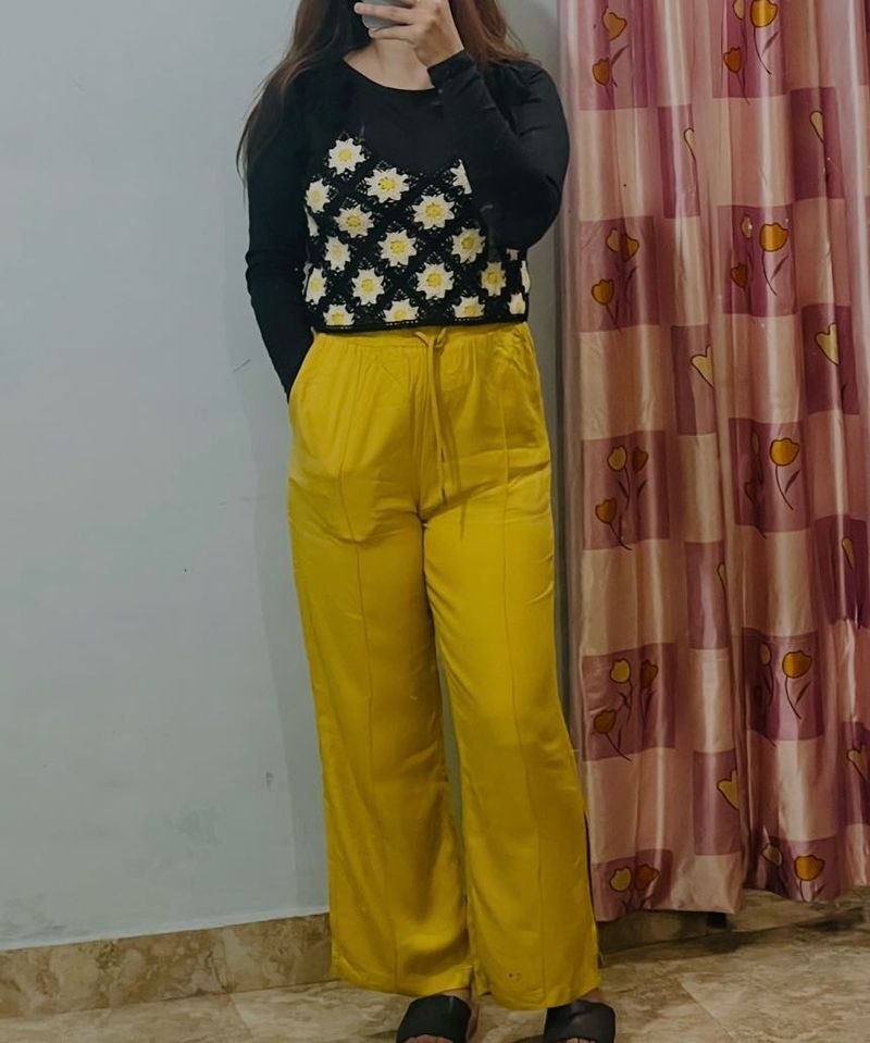 Trendy Crochet Top &amp; Wide-Leg Pants Set