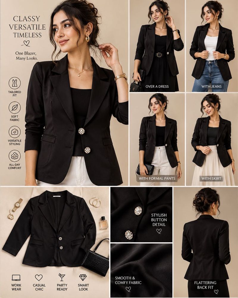 Chic Black Blazer with Statement Buttons