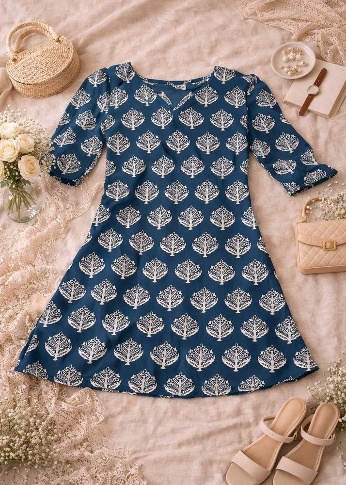 Blue Block Print Kurta