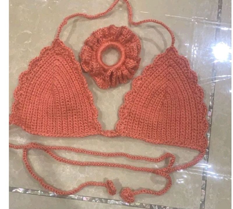 Bikini Top With  Crochet  Scrunchie