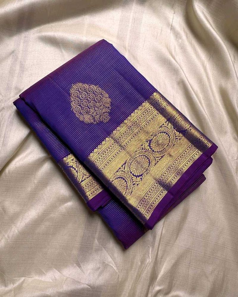 Royal Purple Saree with Gold Border