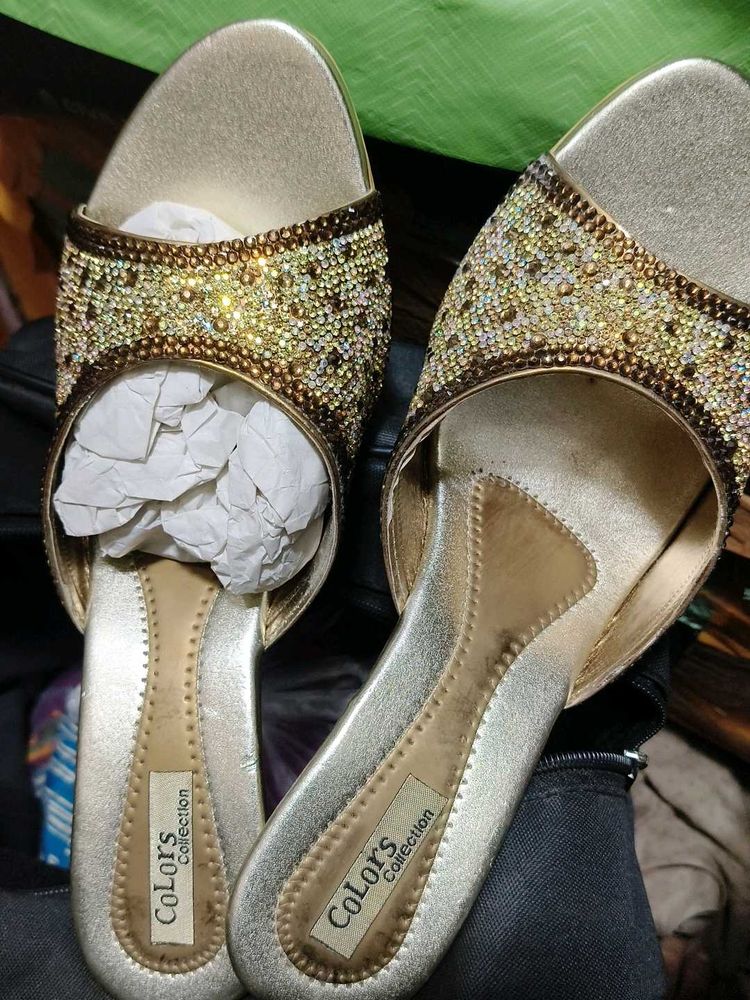 Embellished Golden Wedge Heels